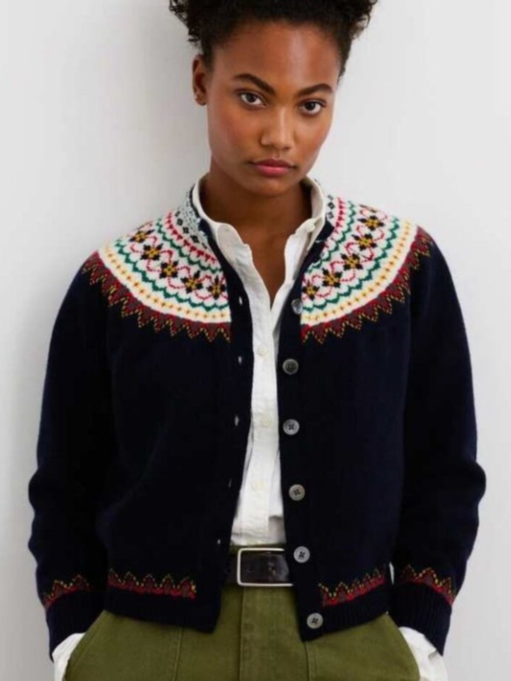 Alex Mill Hilde Navy Wool Fair Isle Cardigan